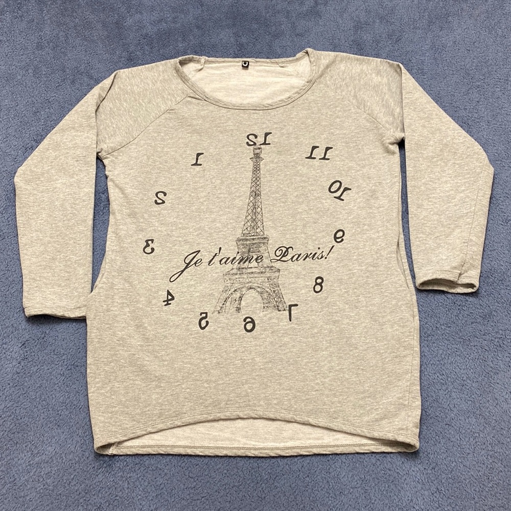 U2 Gray Je t’aime Paris! Clock Graphic Tunic Sweatshirt